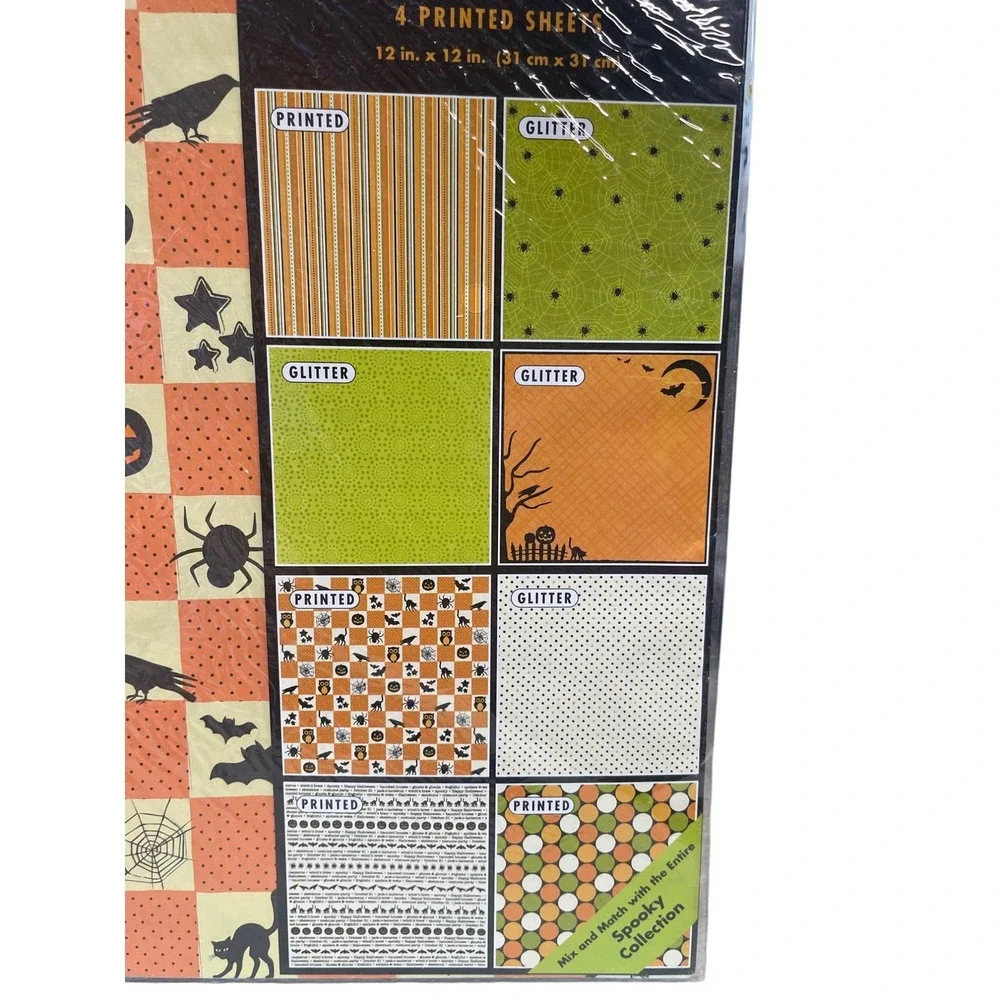 Paper Spooky Collection Acid-Free Scrapbook Glittered Printed Halloween Designs